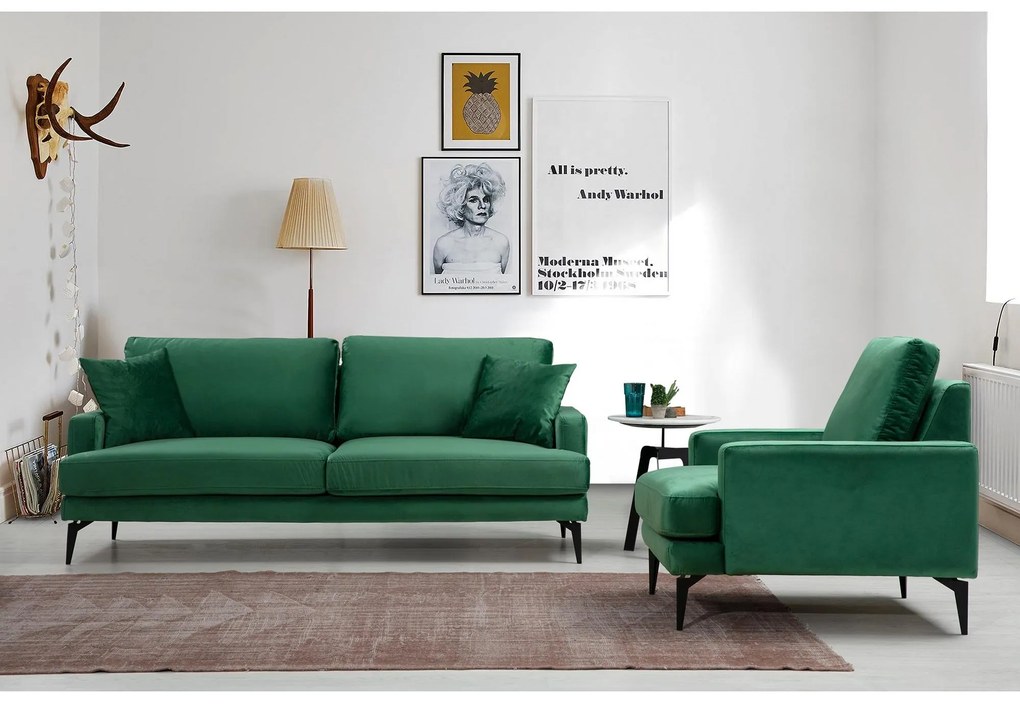 Canapea trei locuri Papirolla (Verde + negru). 1106699