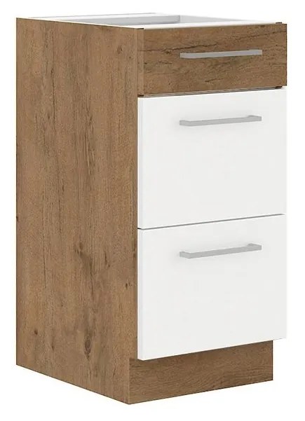Dulap inferior de bucătărie Woody 40 D 3S BB (Stejar lancelot + alb lucios). Promo -17%. 1070022