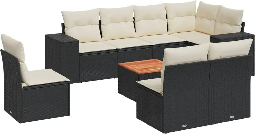 vidaXL Set mobilier de grădină cu perne, 9 piese, negru, poliratan