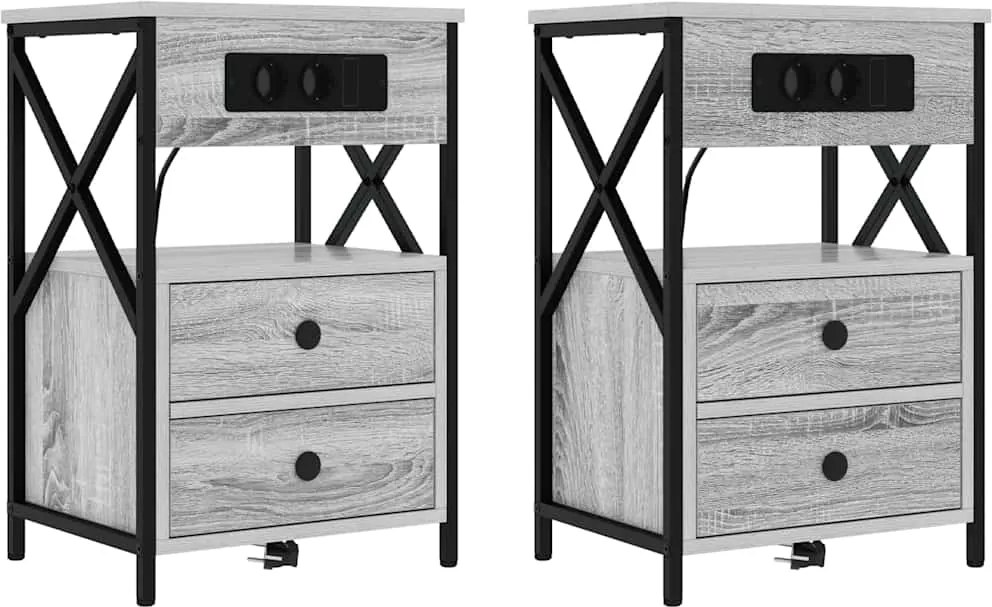 vidaXL Dulap de noapte 2 pcs Gri Sonoma 40 x 31 x 60 cm Lemn compozit