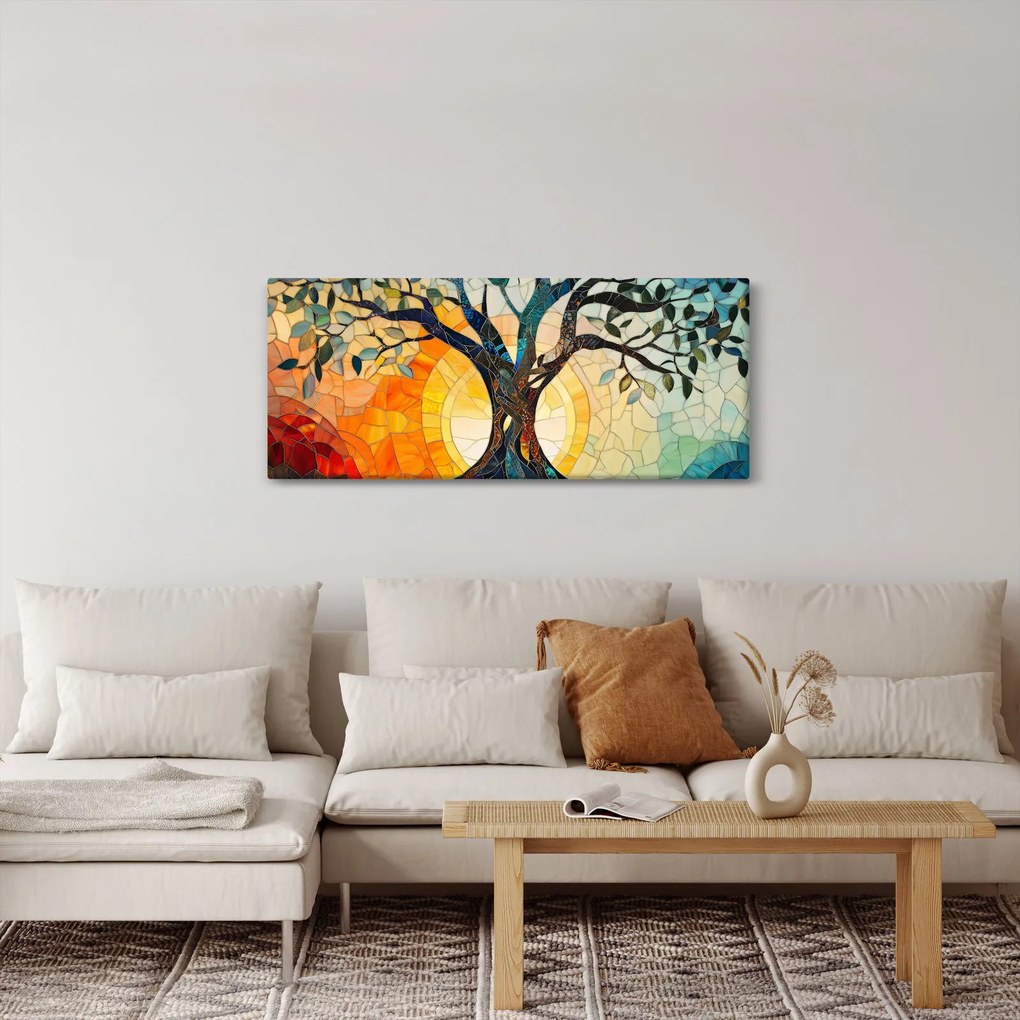 Tablou – Mozaic – soare și arbore I. (120x50 cm)