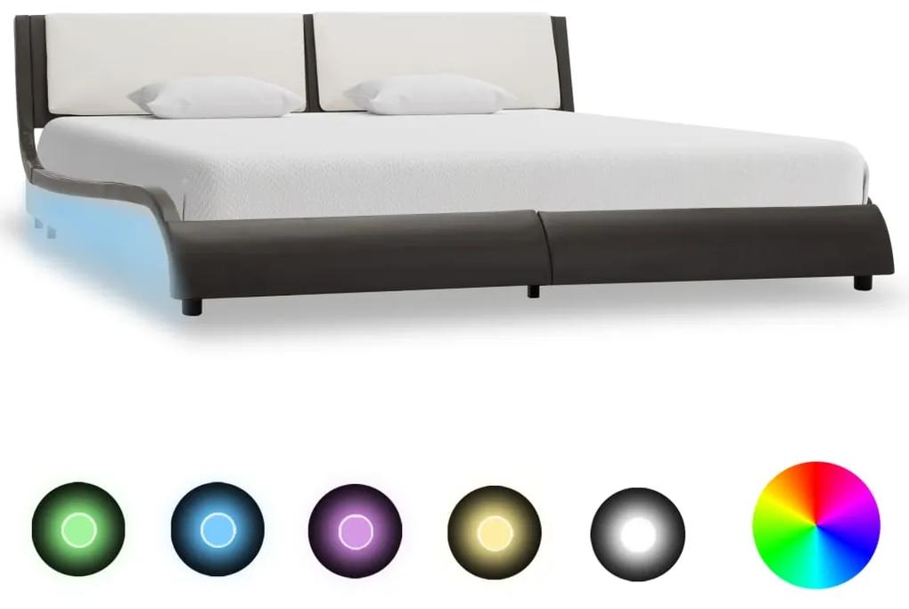 Cadru de pat cu LED, gri si alb, 160 x 200 cm, piele ecologica Gri si alb, 160 x 200 cm