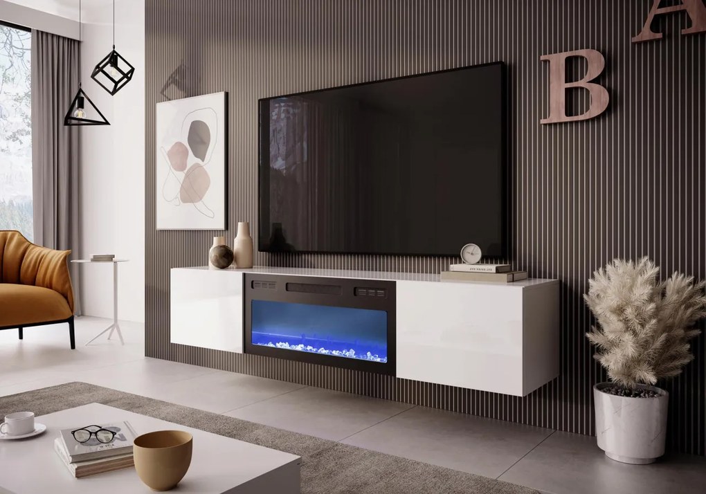 Comoda TV alba Livo RTV 180 cu semineu