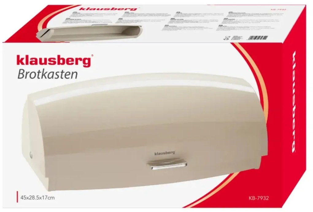 Cutie pentru pâine din metal, 45×28.5×17 cm, bej, Klausberg KB-7932
