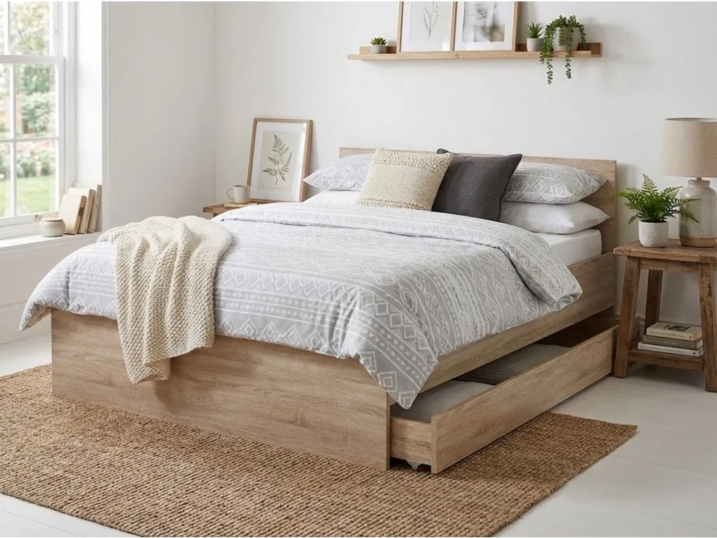 Pat ELISA 140 x 200 cm, stejar sonoma Saltele: Fara saltea, Somiera pat: Cu lamele drepte