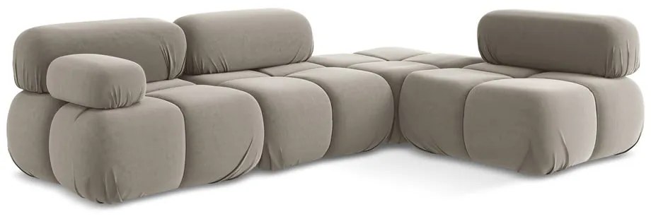 Colțar modular bej cu tapițerie din catifea (cu colț pe partea dreaptă) Lokua – Makamii