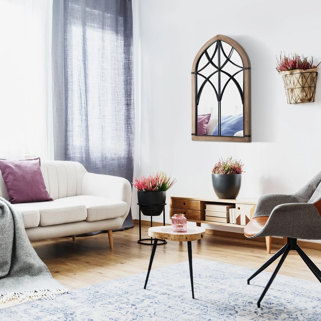 HOMCOM Oglindă de Perete cu Formă de Arc, Detalii Moderne și Cârlige, Oglindă din MDF și Sticlă, 60x93 cm, Maro și Negru | Aosom Romania