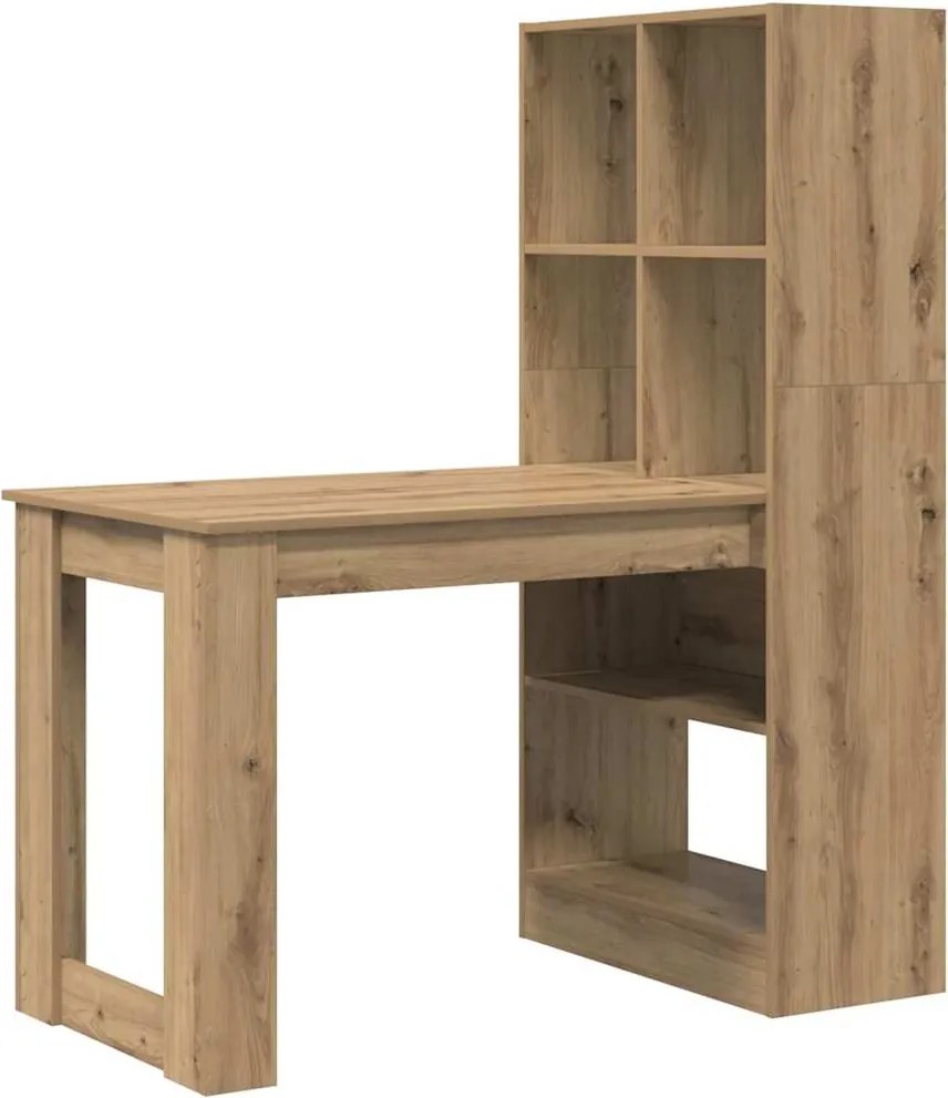 vidaXL Birou cu raft Stejar Artizanal 122 x 67 x 145 cm Lemn compozit