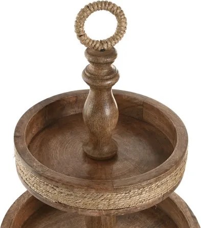 Etajeră decorativă 3 niveluri Cottage maro din lemn de mango cu structură din frânghie, "Rovena"