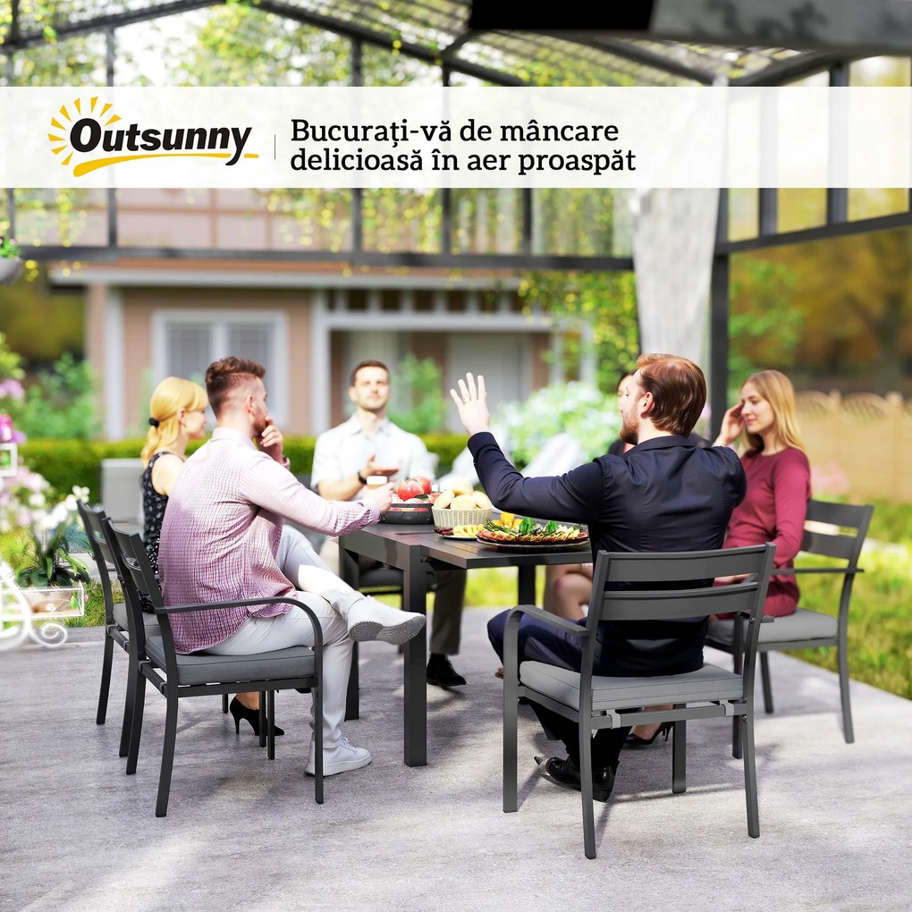 Outsunny Set de Grădină cu Masă Extensibilă și 6 Scaune Stivuibile Gri | Aosom Romania