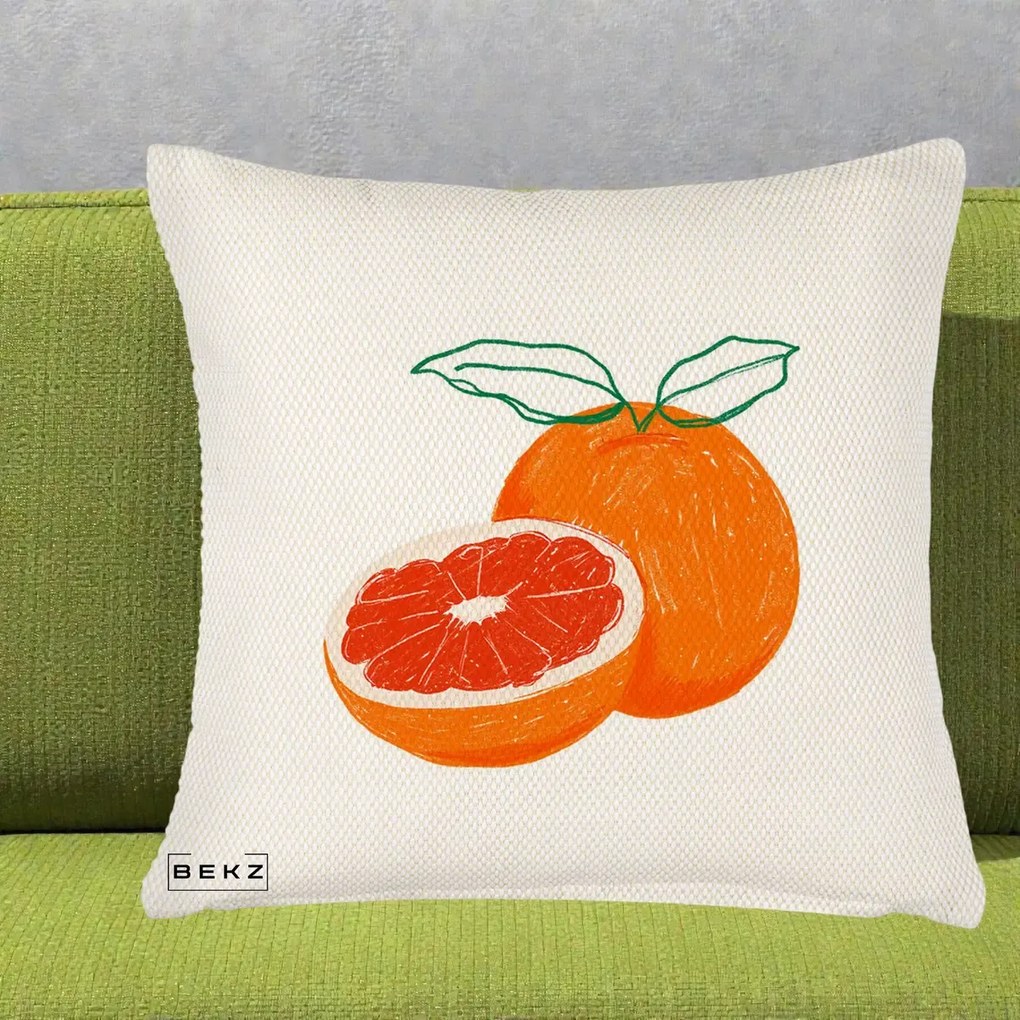 Perna Decorativa Grepfrut Citrus, 40x40 cm, Crem Reliefat, Husa Detasabila, Perna Inclusa, BEKZ®