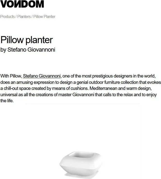 Ghiveci plante, Jardiniera de flori design decorativ modern pentru amenajari interioare si exterioare, PILLOW PLANTER 55004R Vondom