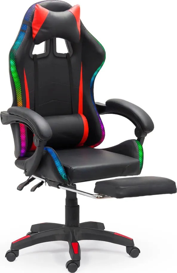 Scaun de gaming cu iluminare RGB din piele ecologica OFF 303 rosu cu negru