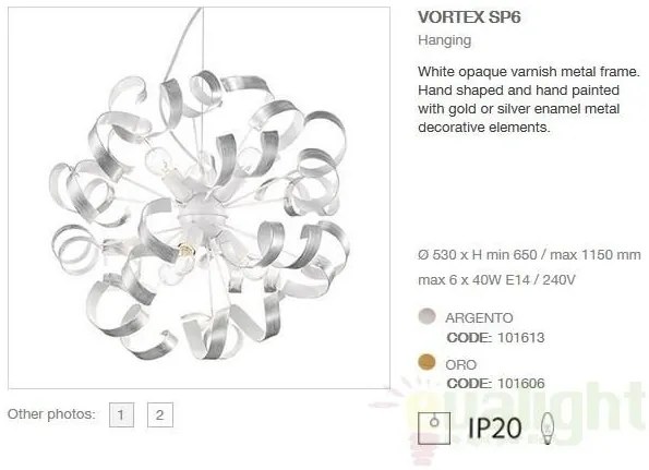 Lustra,Pendul modern diametru 53cm, VORTEX SP6 101613 argintiu