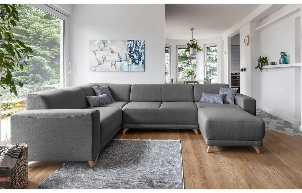 Colțar gri extensibil/cu spațiu de depozitare (cu colț pe partea stângă/în formă de "U") Classy Sophie – Miuform