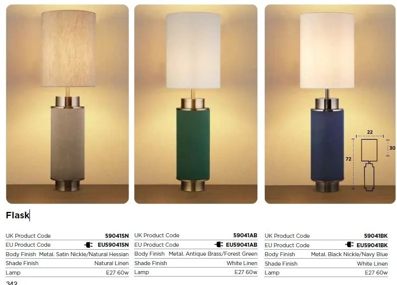 Veioza, lampa de masa moderna Flask hessian/ nickel satinat