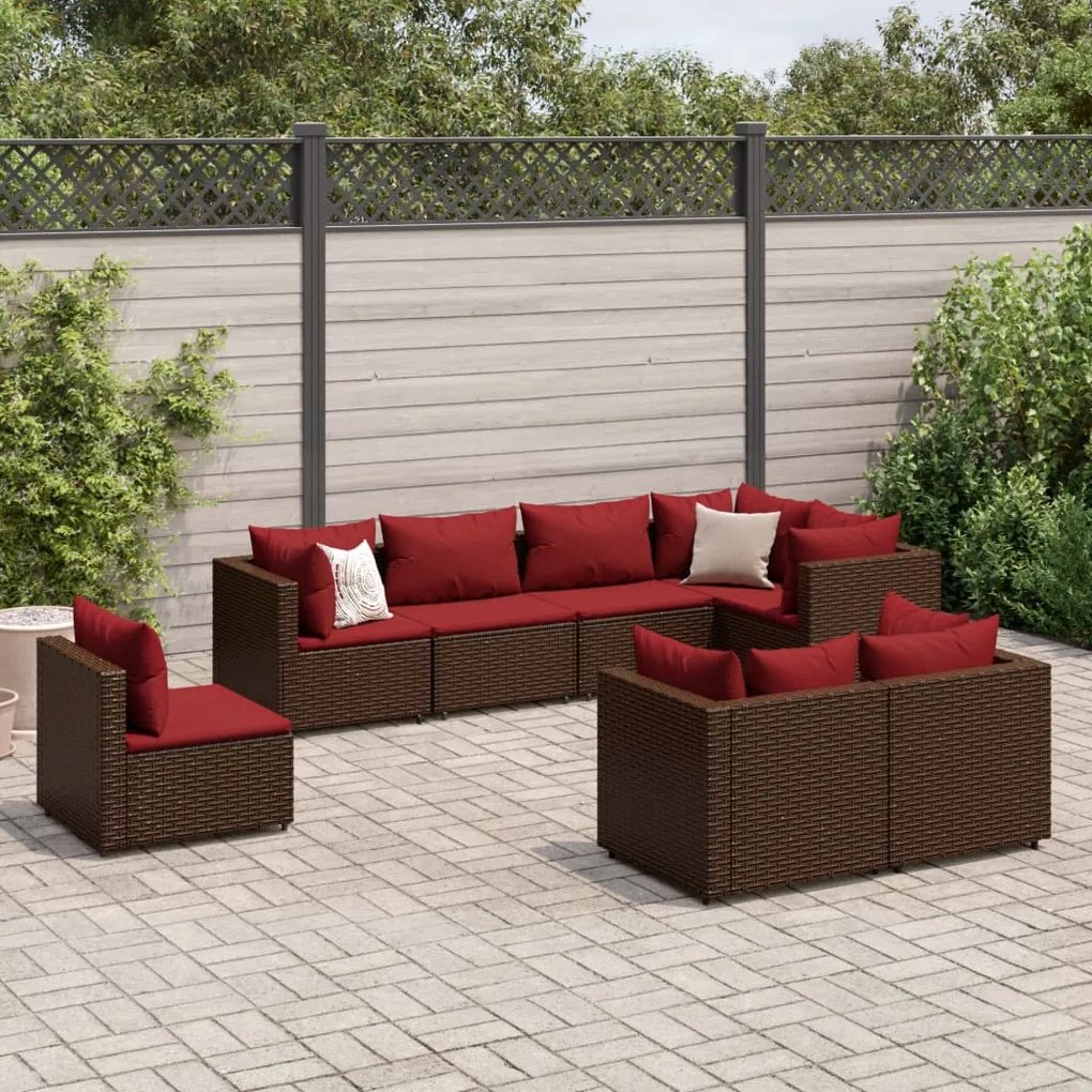 3308197 vidaXL Set mobilier de grădină cu perne, 8 piese, maro, poliratan