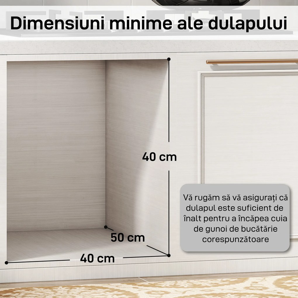 HOMCOM Cos de Gunoi Extractibil Sub Chiuveta 31L, 3 Recipiente Detasabile, 48x34,3x35,1 cm, Gri Deschis | Aosom Romania