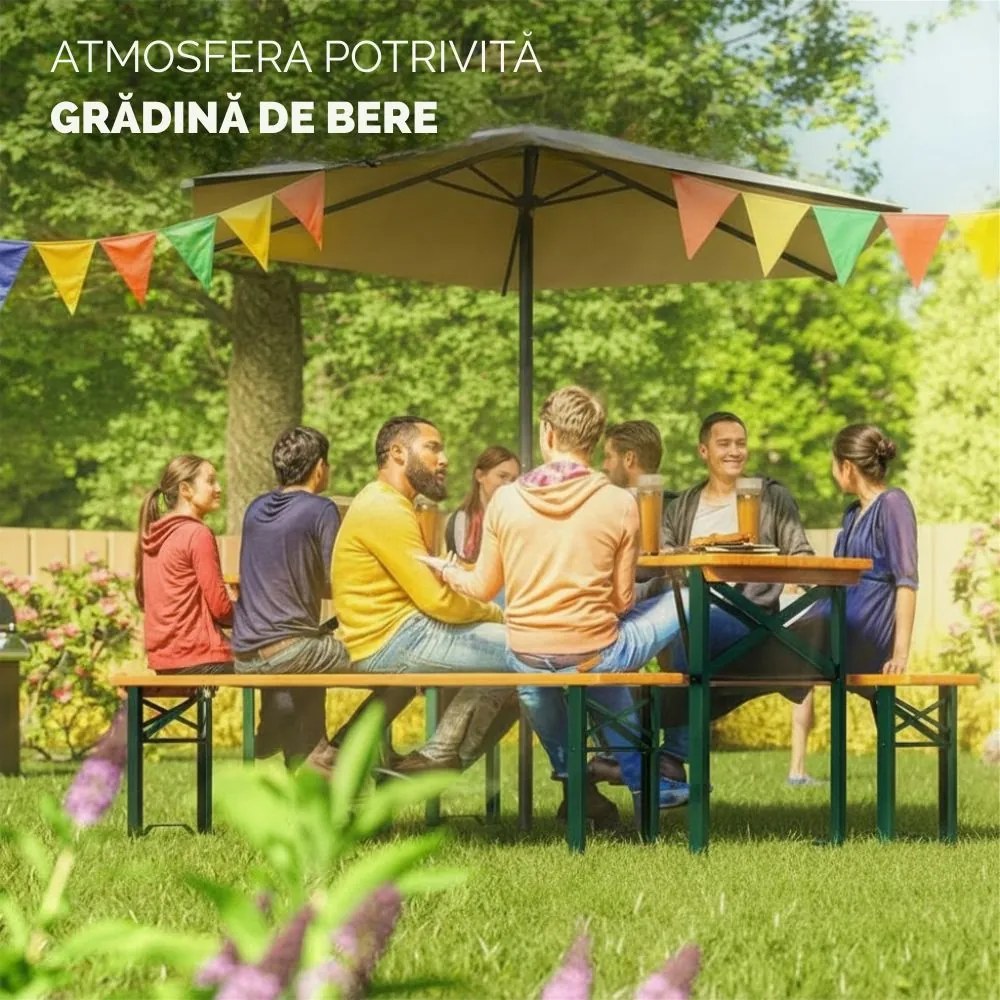 Set de masă pentru bere KLASIK, 170cm, maro natural Casaria