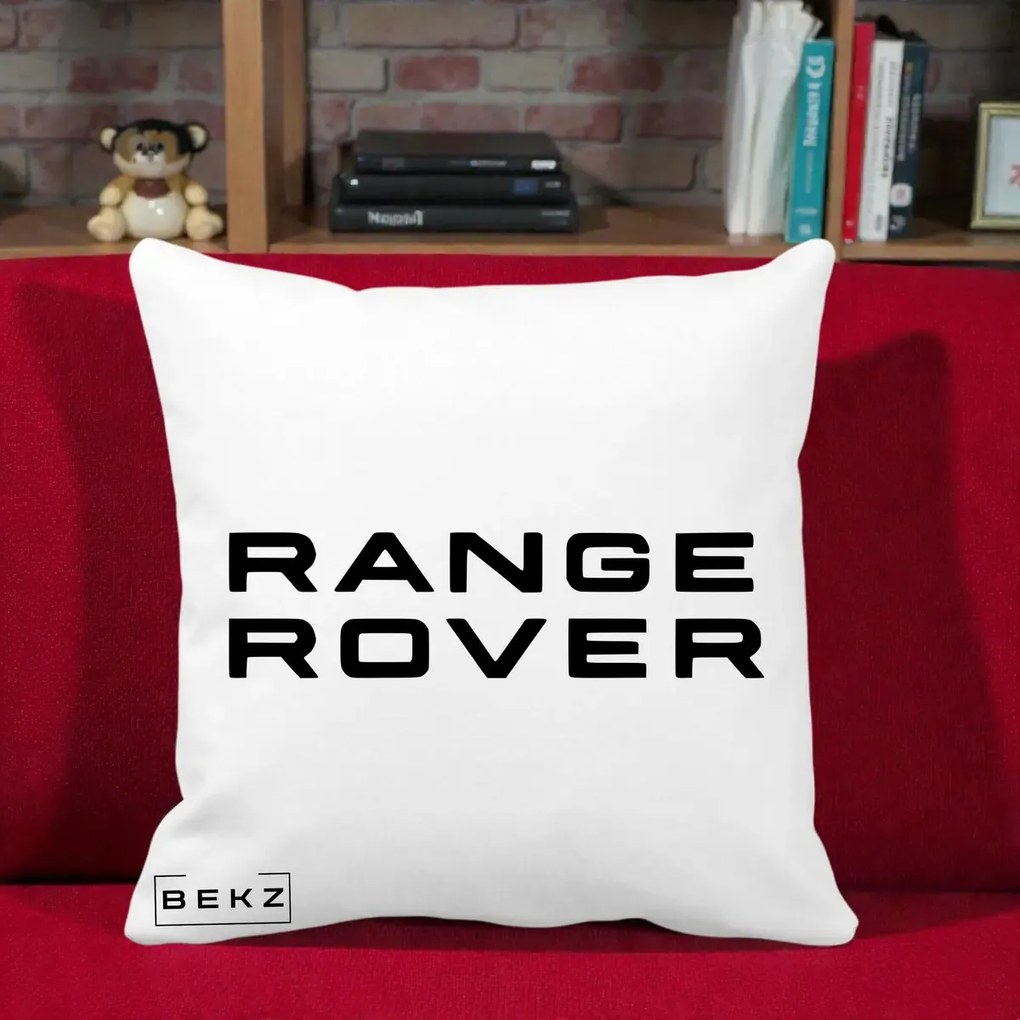 Perna Personalizata cu emblema Range Rover, 40x40 cm, Alba Mata, Husa Detasabila, Perna Inclusa, BEKZ®