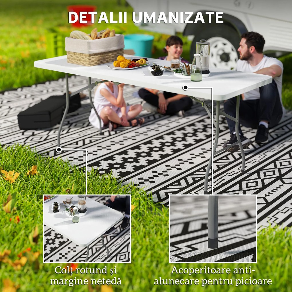 Outsunny Masă de Camping Pliabilă cu Mâner, Cadru Metalic și Blat din Plastic, 180x74x74 cm, Alb | Aosom Romania