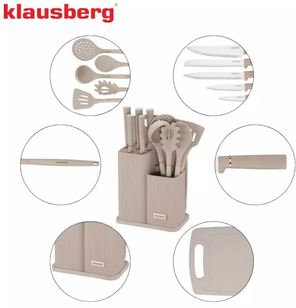 Set 12 piese de ustensile si cutite cu tocator si suport Klausberg KB 7935