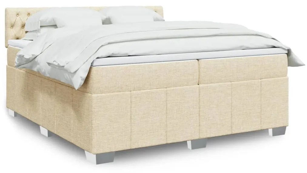 3289487 vidaXL Pat box spring cu saltea, crem, 200x200 cm, textil