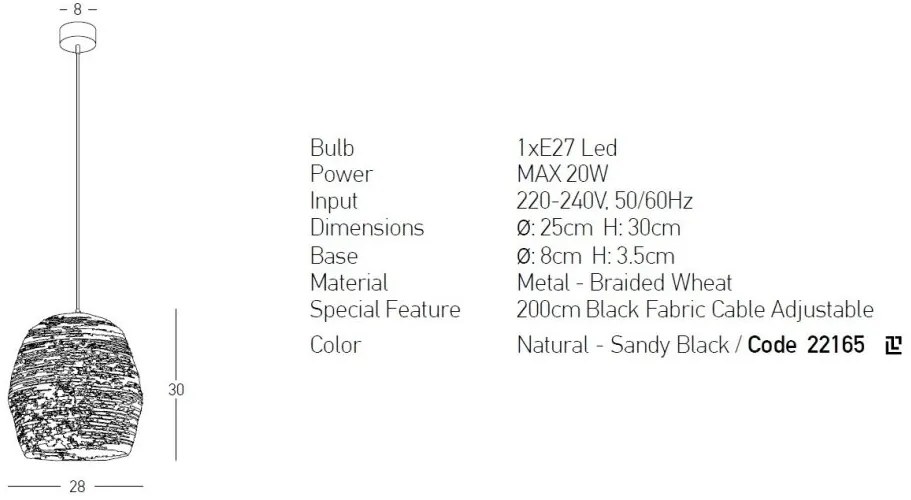 Lustra design natural din ratan Vendo natur 28cm