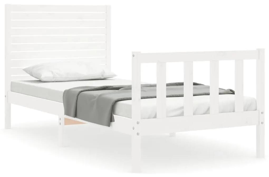 3193167 vidaXL Cadru de pat cu tăblie single mic, alb, lemn masiv