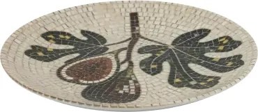 Tavă pentru servire din ceramică cu model mozaic și motiv smochine, H2,5/D21 cm, crem & olive, „Chartres”