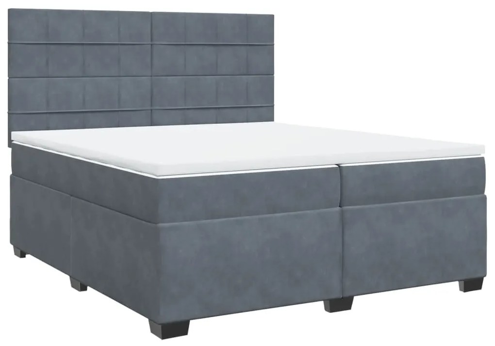 3291003 vidaXL Pat box spring cu saltea, gri închis, 200x200 cm, catifea