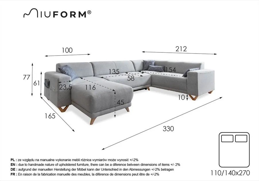 Colțar gri deschis extensibil/cu spațiu de depozitare (cu colț pe partea dreaptă/în formă de "U") Classy Sophie – Miuform
