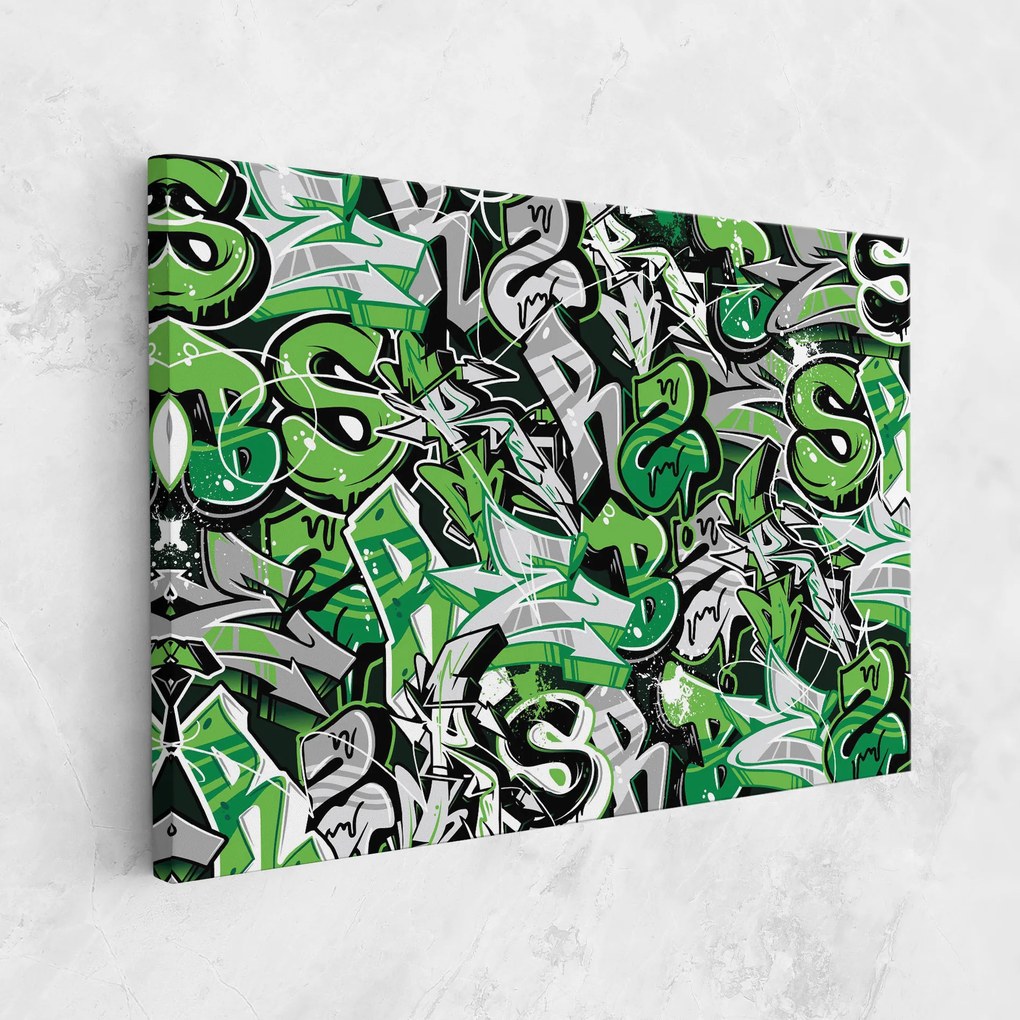 Tablou Canvas, 80x120cm, Dormitor si Living, Moderne, Graffiti, Green Graffiti Letters