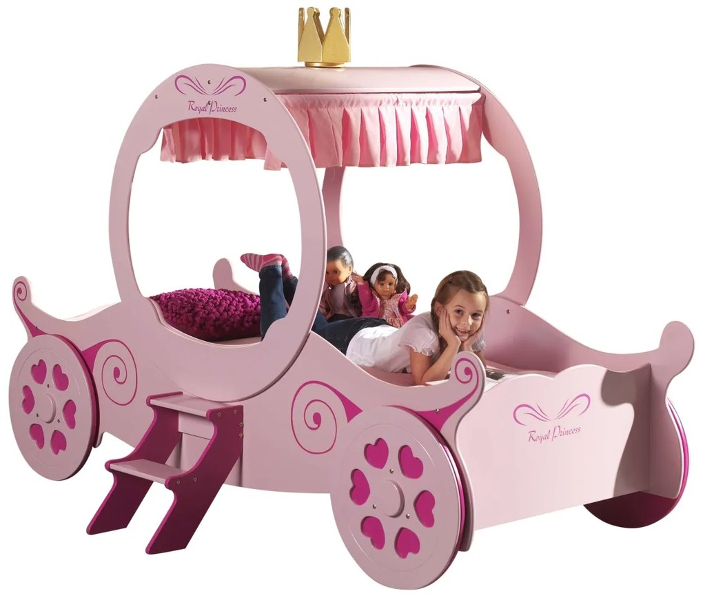 Set Pat Calească Royal Princess Kate și Saltea pentru Copii, 2 Piese, Roz (MDF) – Auto – Vipack