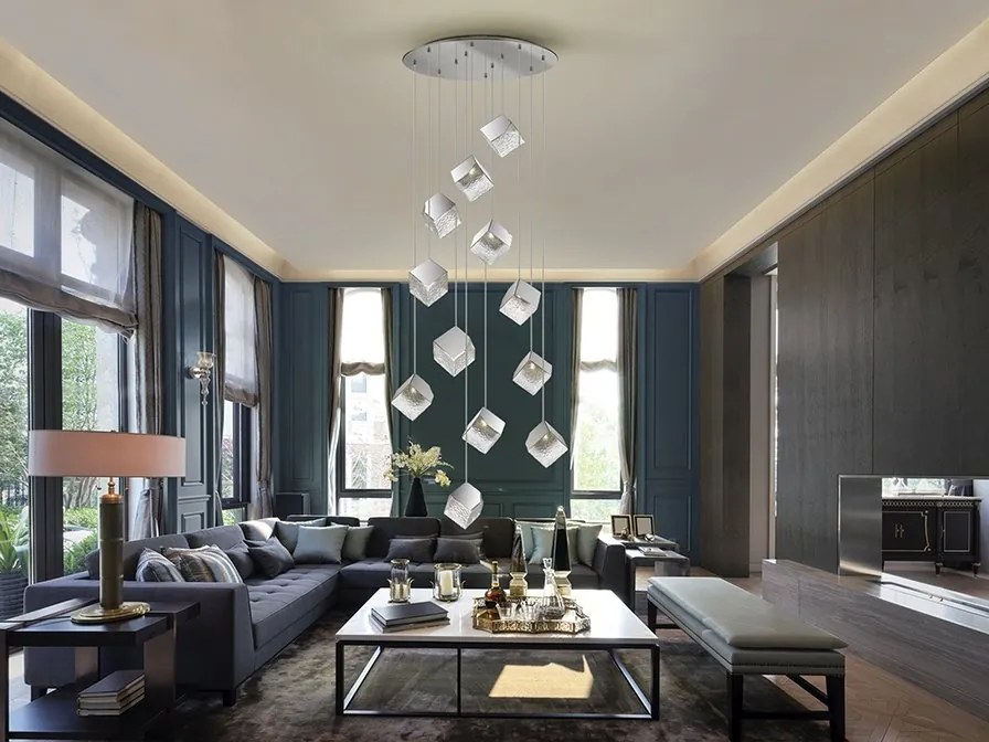 Lustra suspendata casa scarii design decorativ Priscila crom