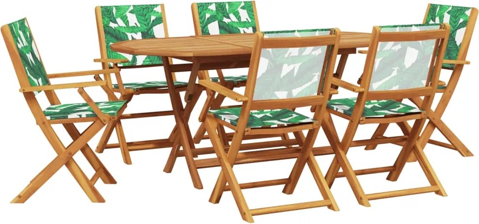 vidaXL Set mobilier de grădină 7 piese textil model frunze/lemn masiv