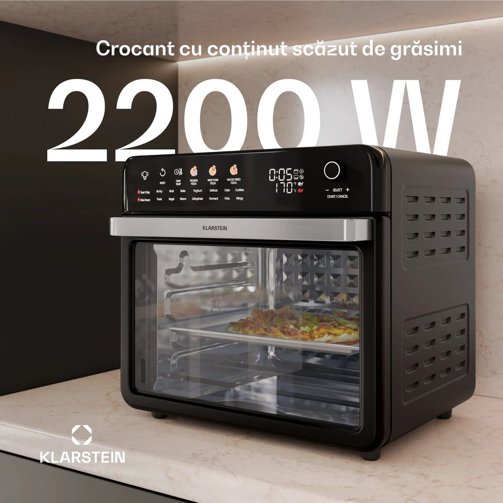 Klarstein AirGlaze Digital friteuză digitală cu aer cald, 2200 W, 19 programe, inclusiv accesorii lavabile în mașina de spălat vase