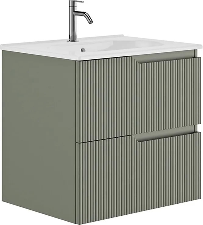 Set dulap baza suspendat Gala Canaletto 2 sertare 60 cm finisaj verde si lavoar Luc alb