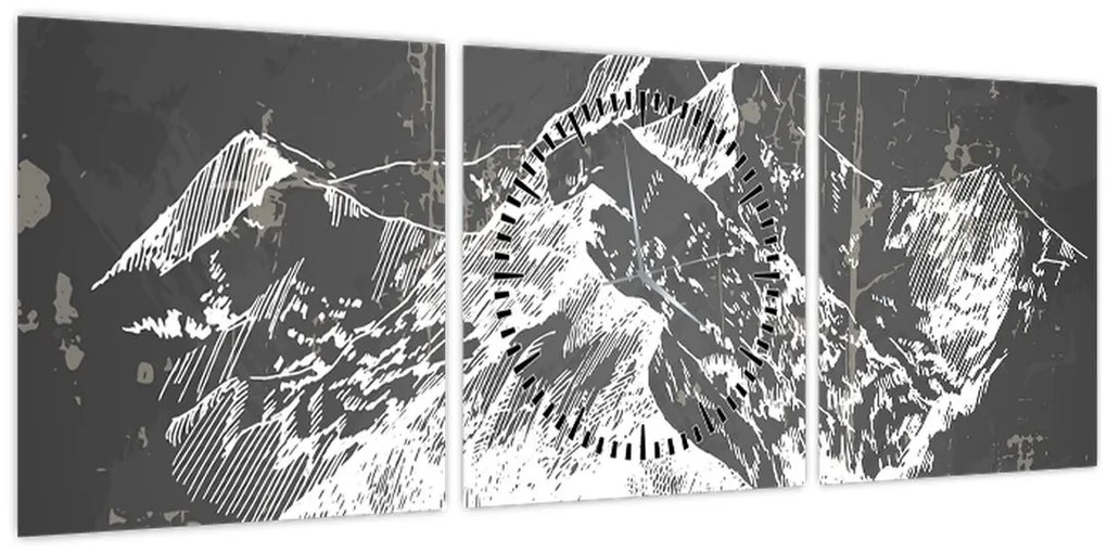 Tablou - Ilustrație de munți (cu ceas) (90x30 cm)