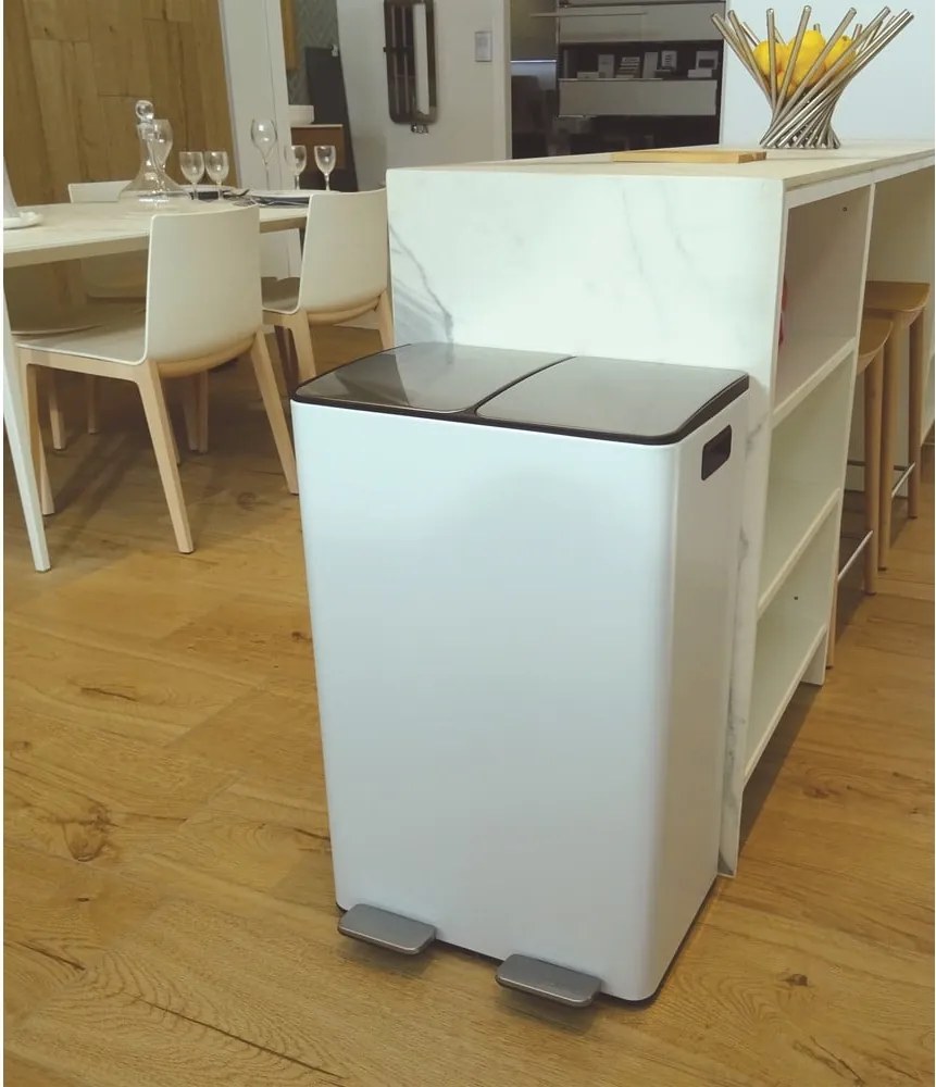 Coș de gunoi alb mat pentru reciclare/cu pedală 2x30 l din oțel Aliya – Spirella