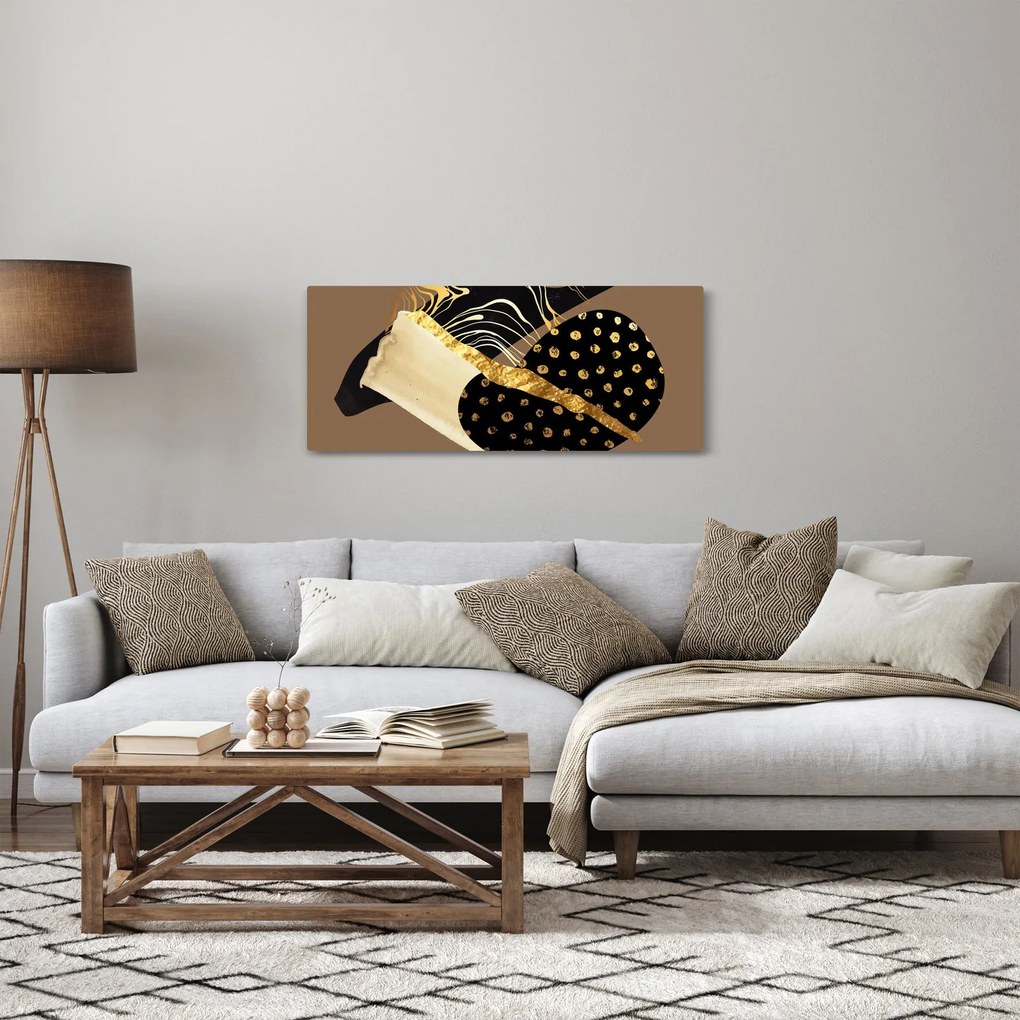 Tablou - Abstracție maro auriu N⁰1 (120x50 cm)