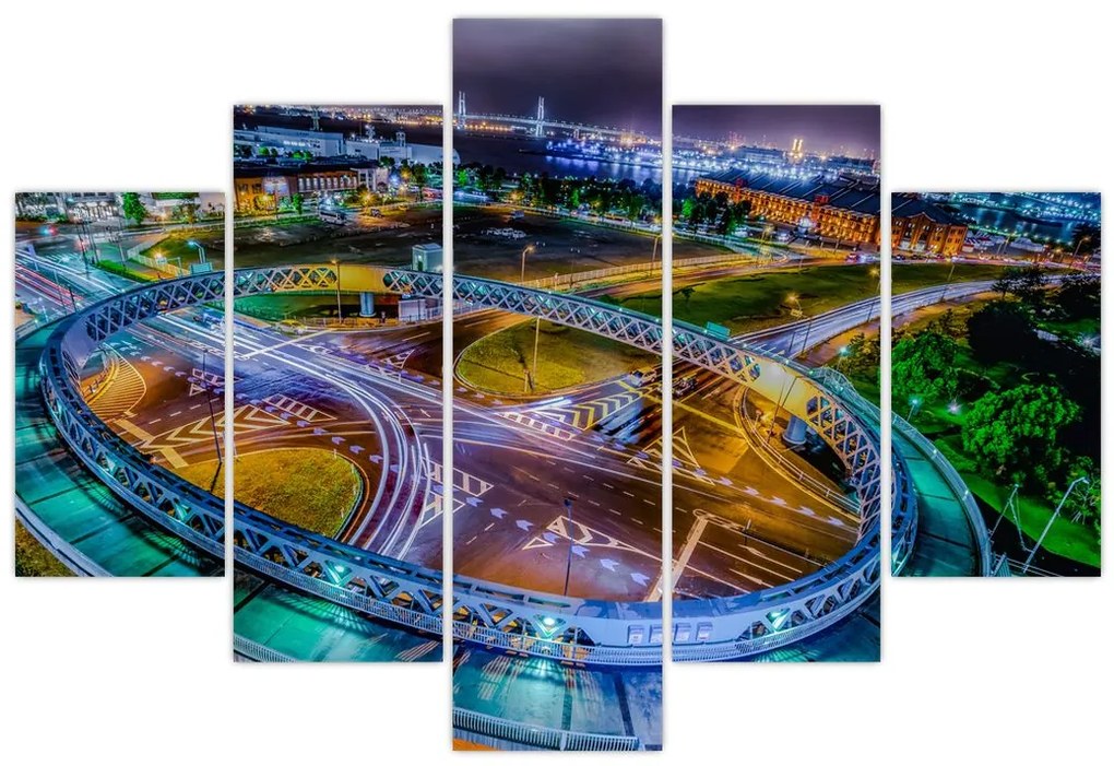 Tablou panorama orașului nocturn (150x105 cm)