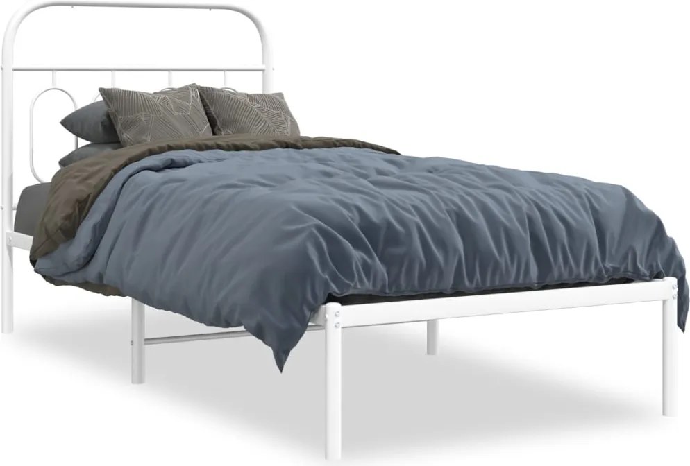 vidaXL Cadru de pat metalic cu tăblie, alb, 90x190 cm