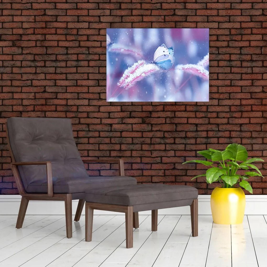 Tablou pe sticlă - Fluturi iarna (70x50 cm)