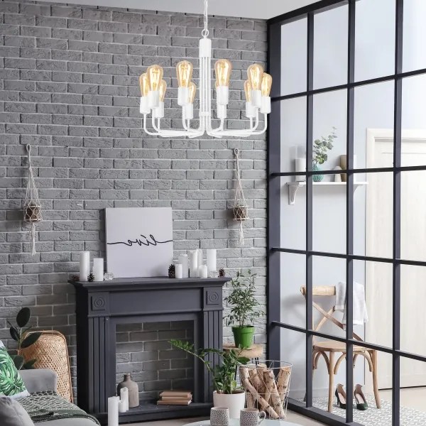 Candelabru cu lanț, 10 x E27, 60 W, 230 V, alb