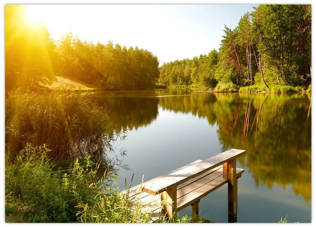 Tablou pe sticlă - Lac la munte (70x50 cm)