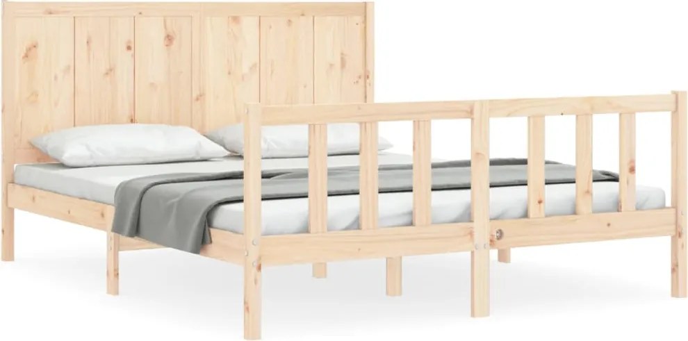 vidaXL Cadru de pat cu tăblie, king size, lemn masiv