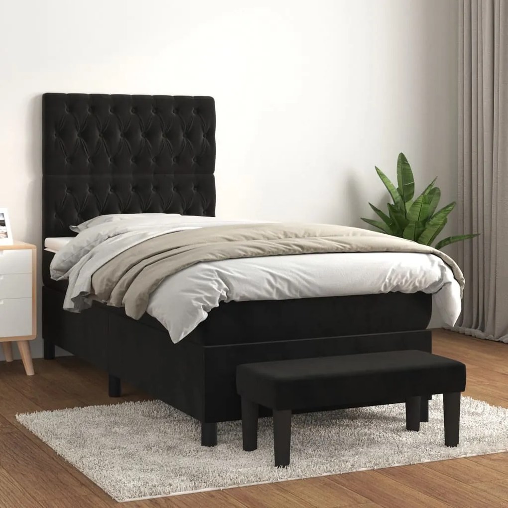 3137997 vidaXL Pat box spring cu saltea, negru, 90x190 cm, catifea