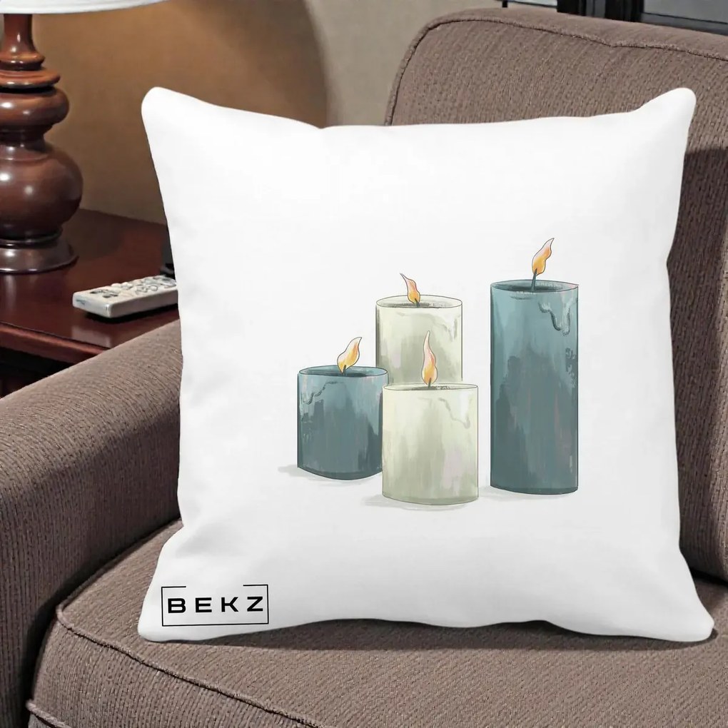 Perna Decorativa Lumanari Hygge Alb-Verde, 40x40 cm, Alba Mata, Husa Detasabila, Perna Inclusa, BEKZ®