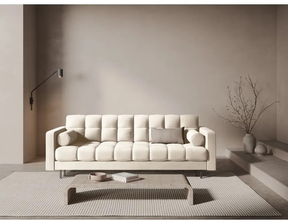 Canapea crem extensibilă, cu spațiu de depozitare cu tapițerie din catifea 222 cm Bali – Cosmopolitan Design